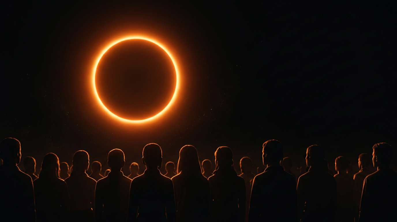 Golden ring eclipse over a crowd